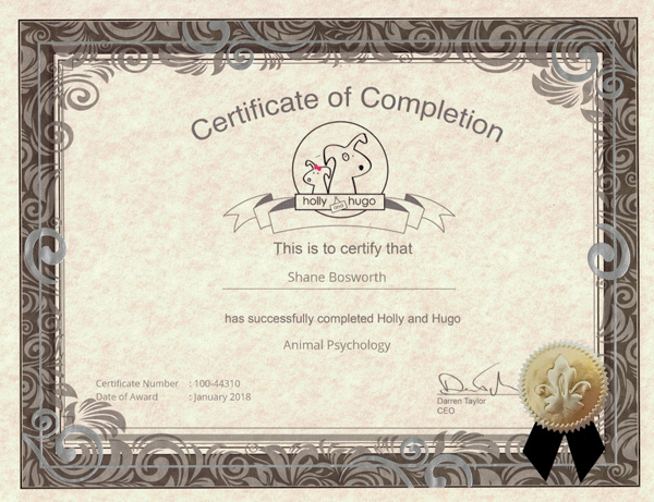 Animal Psychology Certificate of Completion
