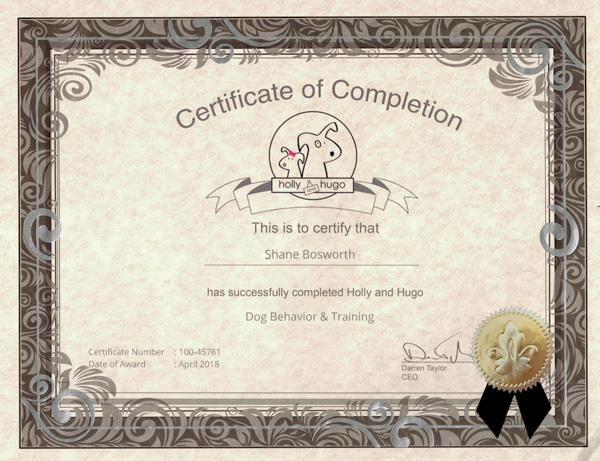 Dog Behavior & Training Certificate of Completion